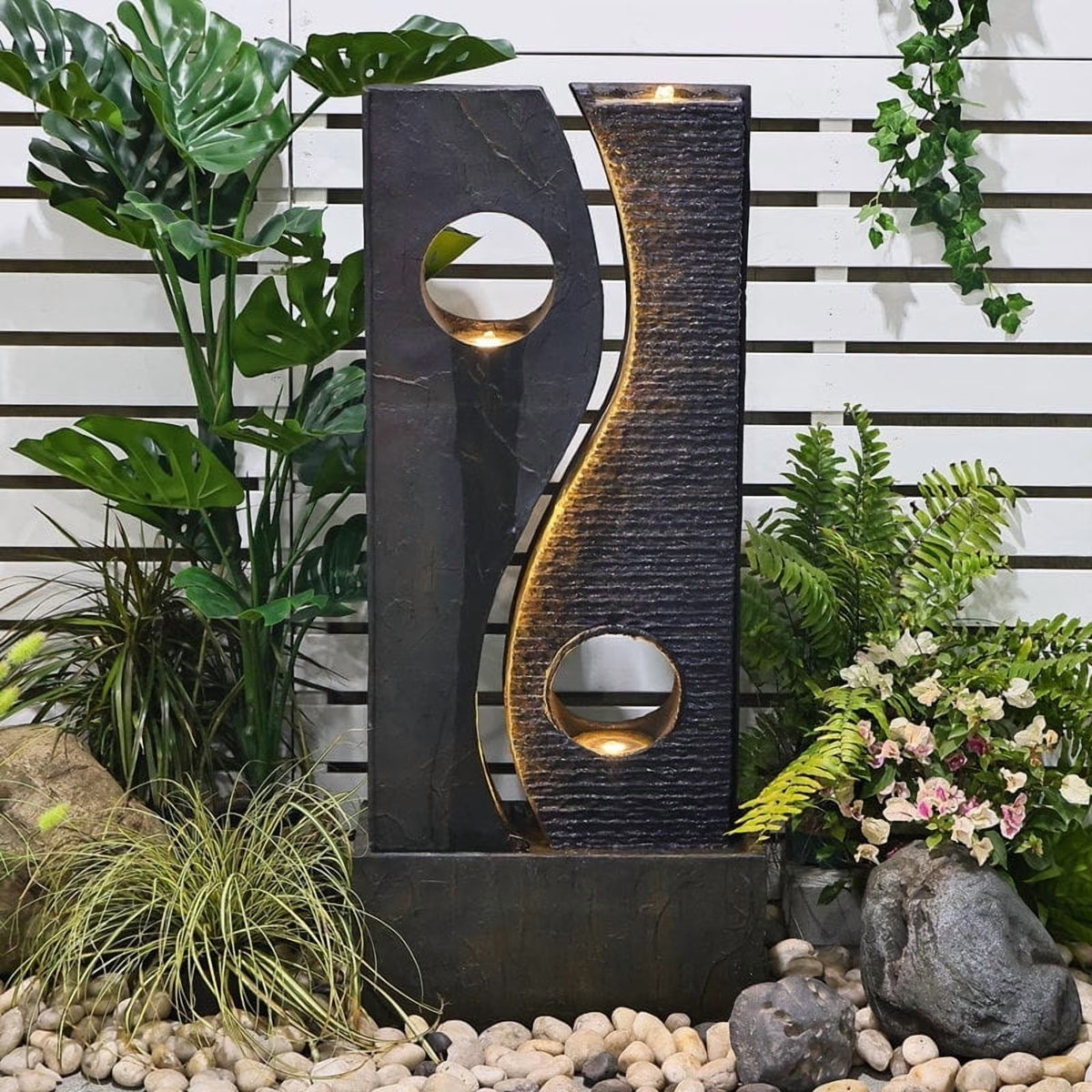 Water Feature Fountain Outdoor Garden Waterfall Faux Rust Finish with LED Lights for Patio Yard Pool Home - Product image 1