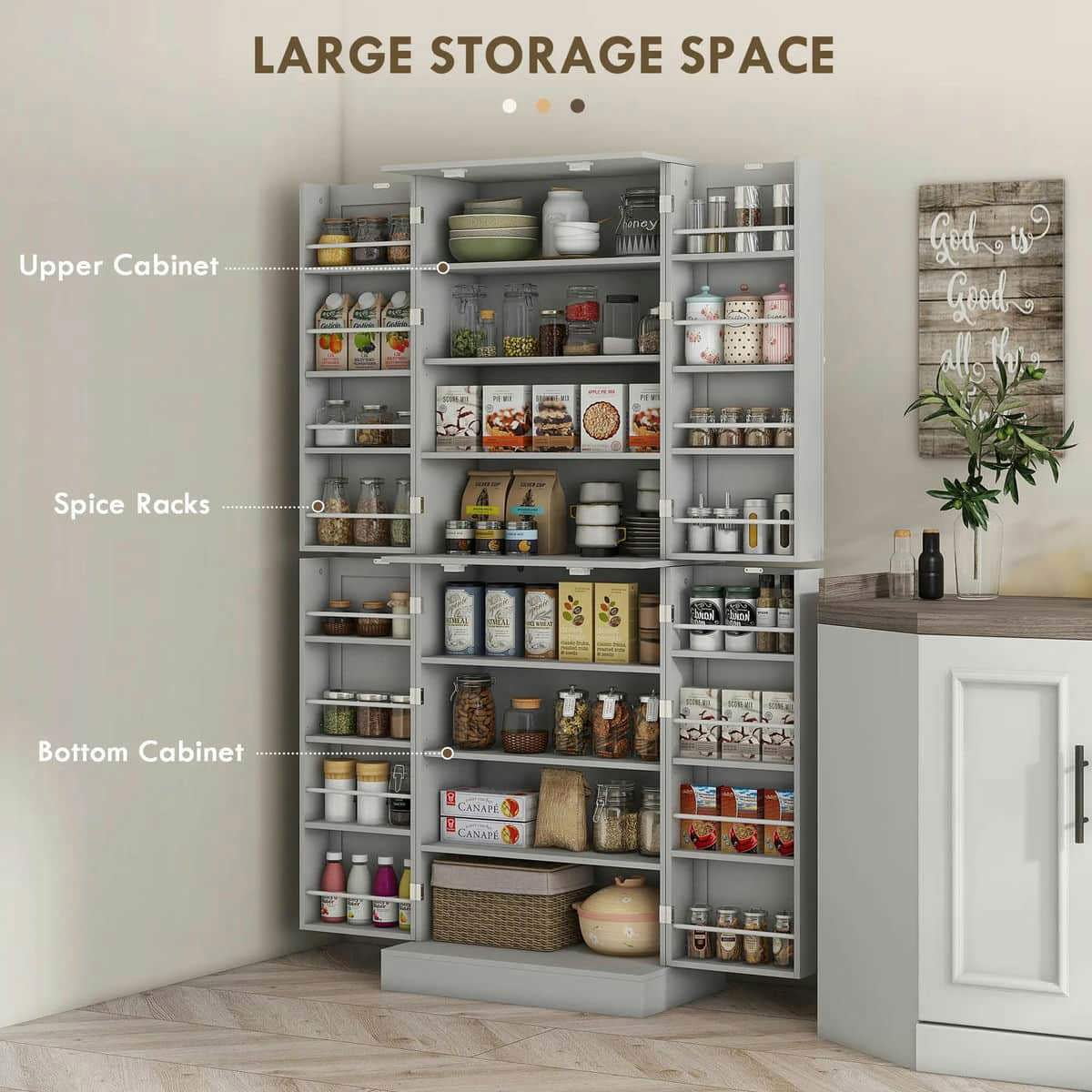 Spaco 17 - Tier Kitchen Small Pantry Cabinet with 2 Doors and 6 Adjustable Shelves, Cabinet Pantry - Product image 69