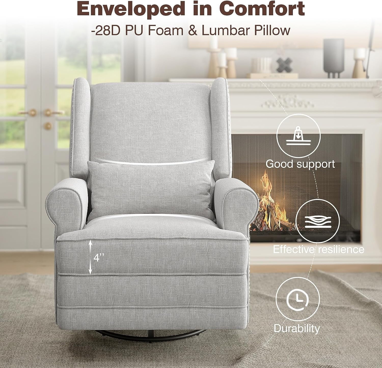 Royalcraft Swivel Nursery Glider Recliner, Comfy Upholstered Glider Chair with Lumbar Pillow and Footrest - Product image 41