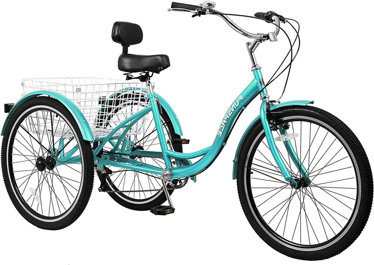 MOONCOOL Adult Tricycles with Rear Basket & Inflator, 24 26 in 7 Speed 3 Wheel Bikes, Three - Product image 141