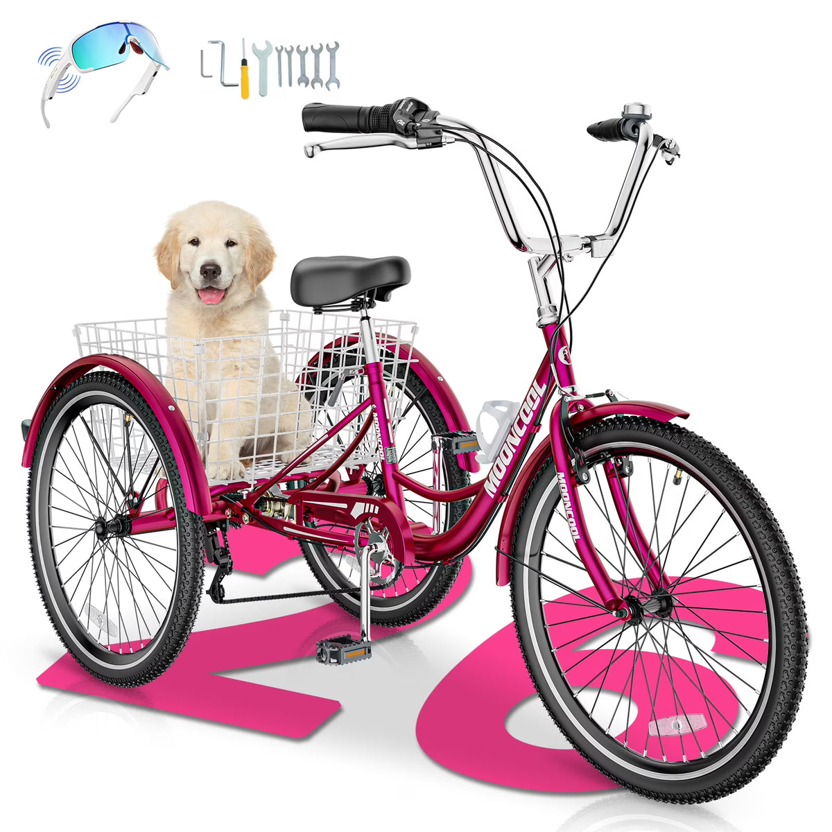 MOONCOOL Adult Tricycles with Rear Basket & Inflator, 24 26 in 7 Speed 3 Wheel Bikes, Three - Product image 11
