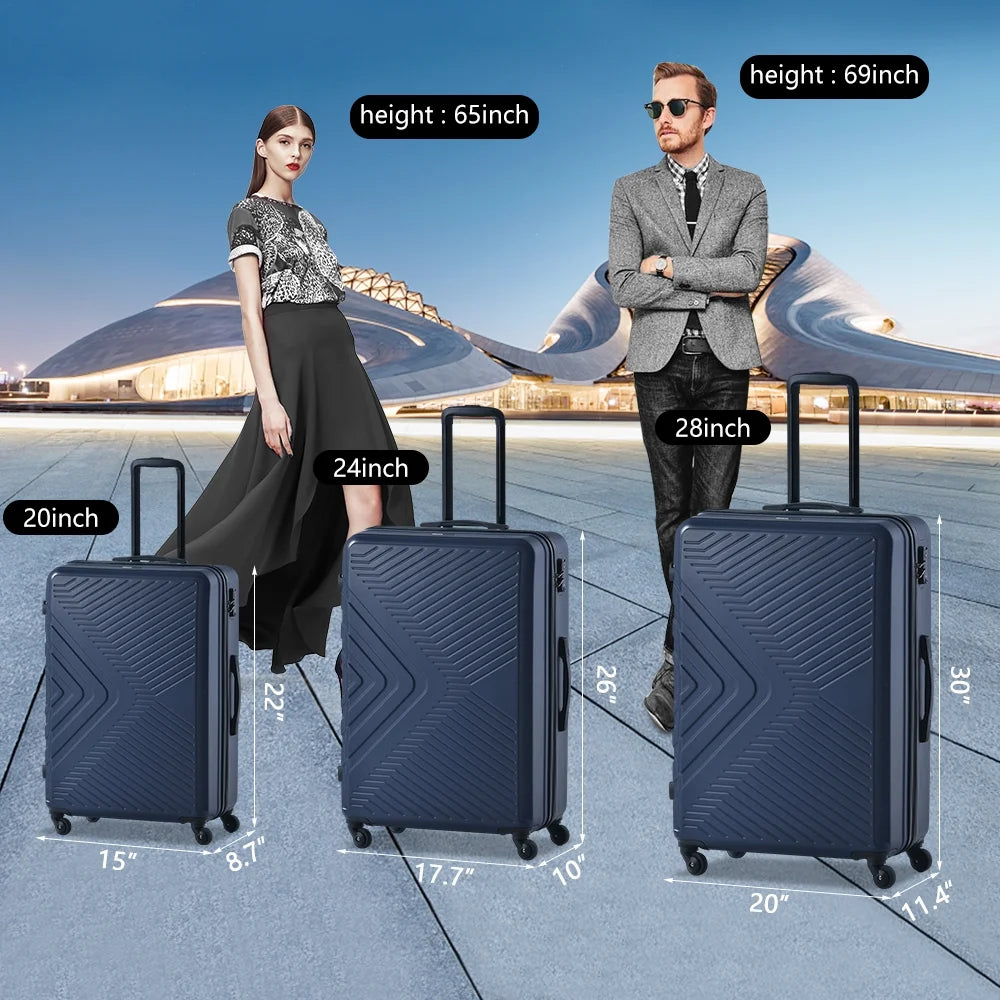 3 Piece Blue Luggage Travel Set, 20" 24" 28" Carry on Luggage with Spinner Wheels - Product image 30