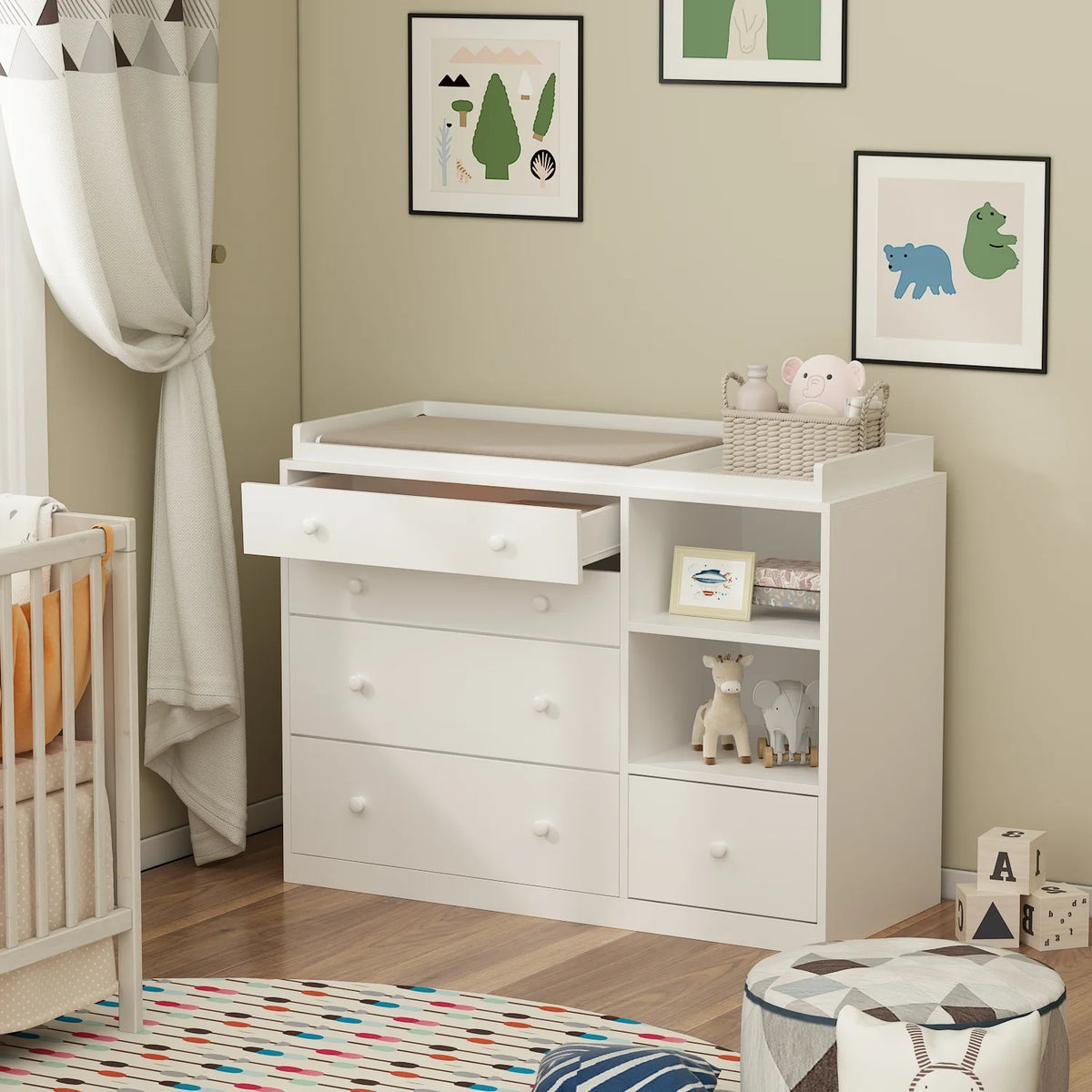 OXYLIFE 45" Baby Nursery Changing Table Dresser with 4 Drawers and Shelf for Nursery Room, White - Product image 92