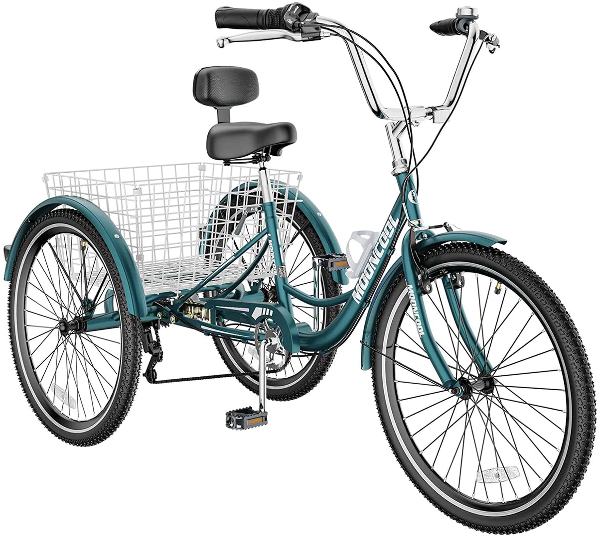 MOONCOOL Adult Tricycles with Rear Basket & Inflator, 24 26 in 7 Speed 3 Wheel Bikes, Three - Product image 103
