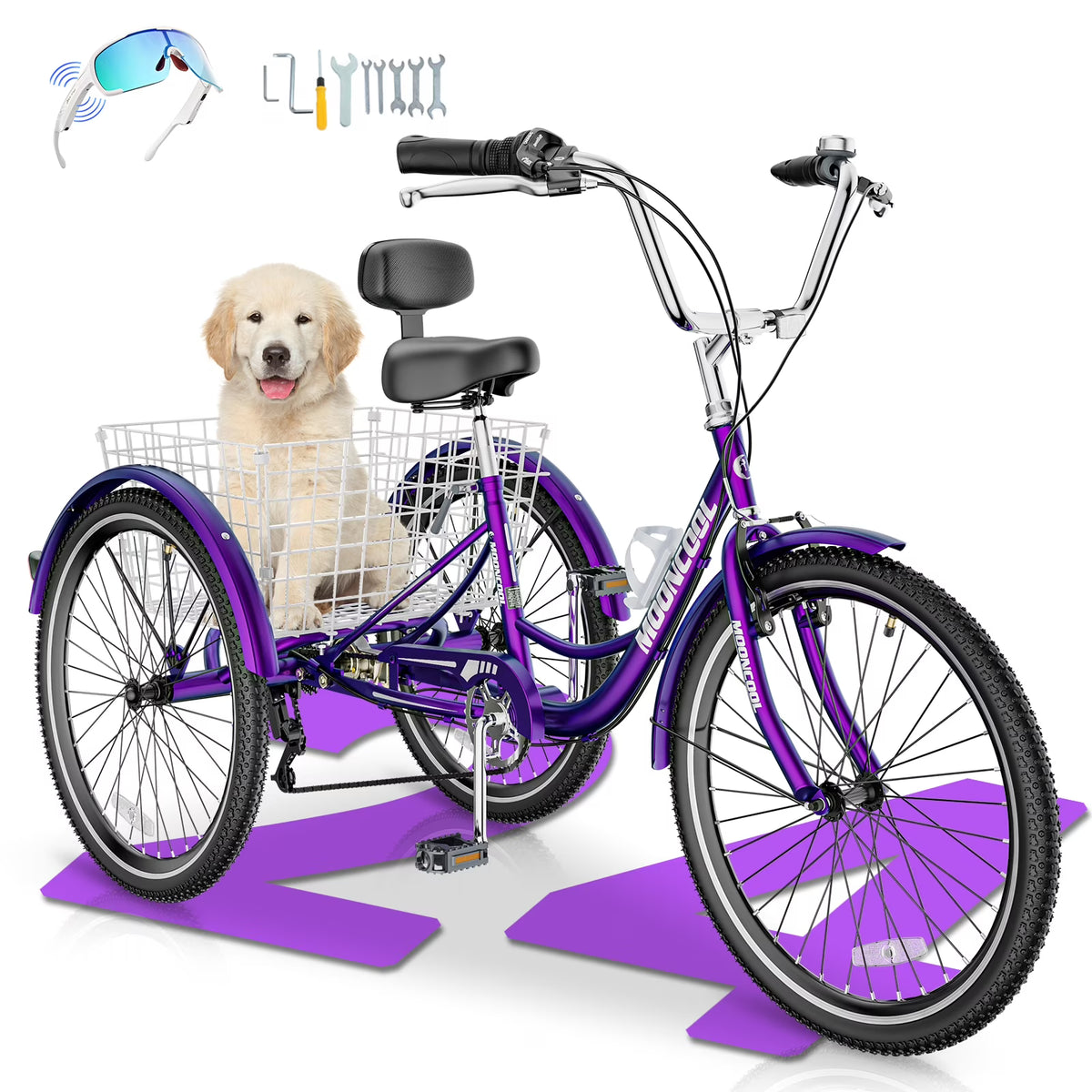 MOONCOOL Adult Tricycles with Rear Basket & Inflator, 24 26 in 7 Speed 3 Wheel Bikes, Three - Product image 22