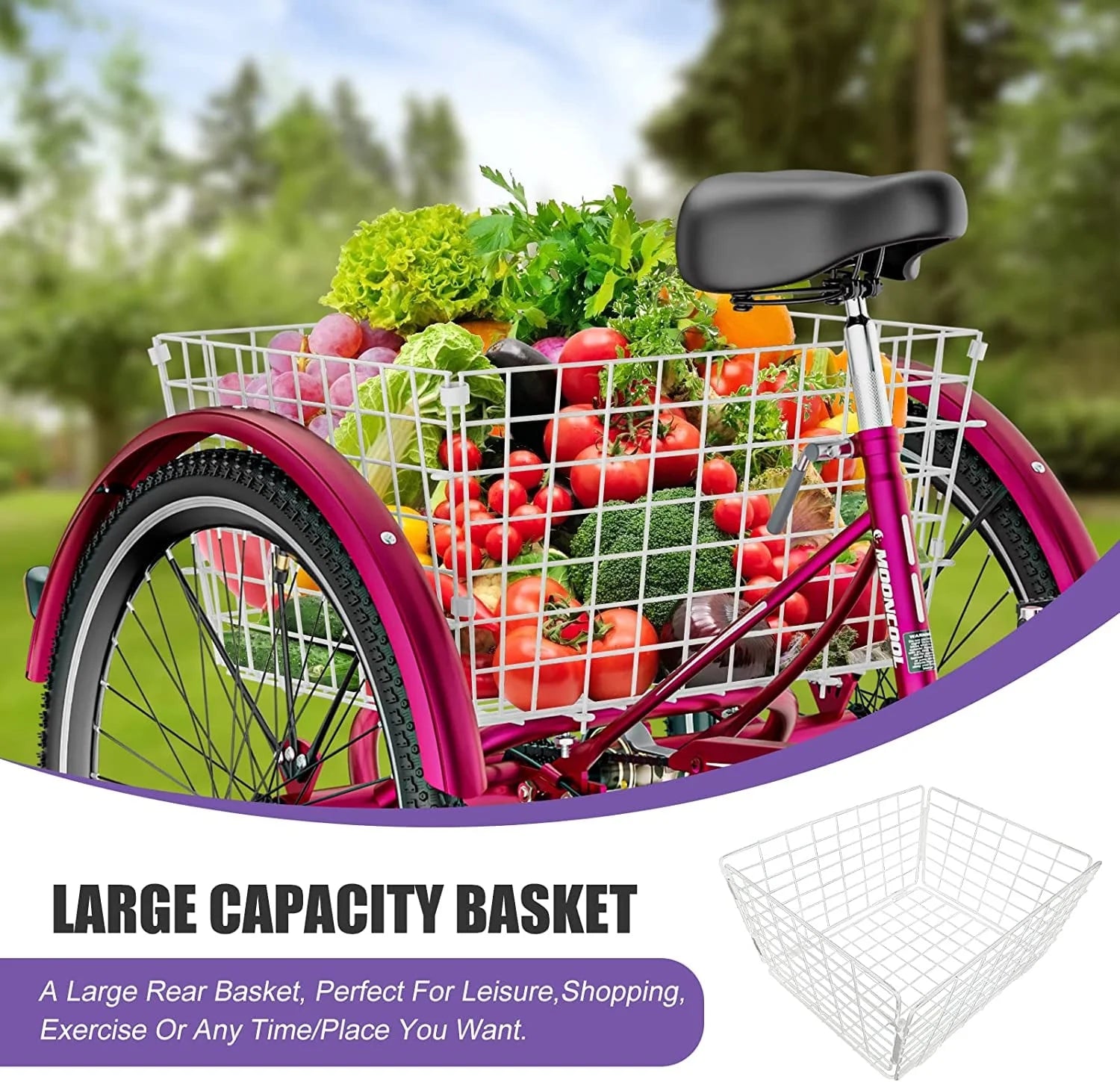 MOONCOOL Adult Tricycles with Rear Basket & Inflator, 24 26 in 7 Speed 3 Wheel Bikes, Three - Product image 68
