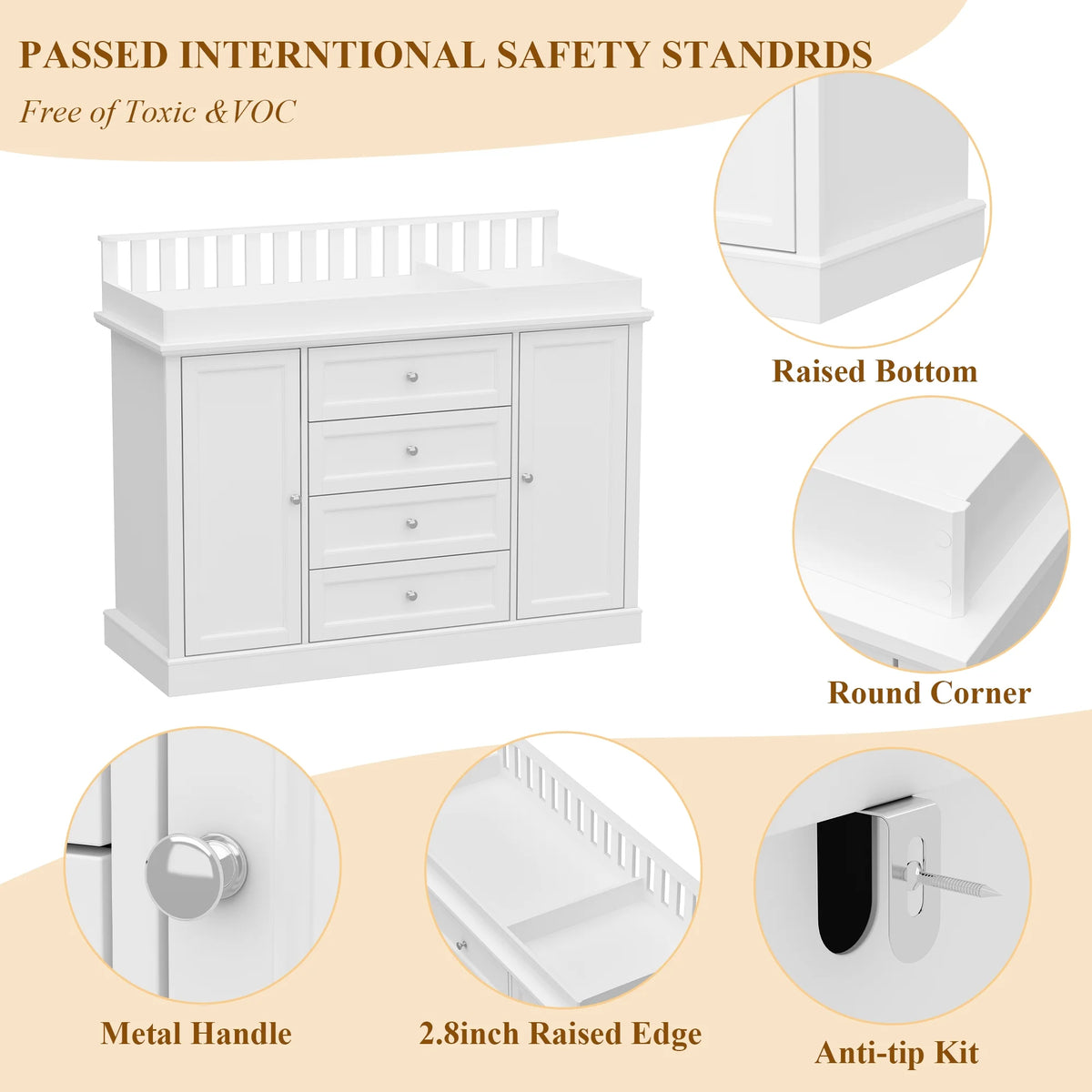 OXYLIFE 45" Baby Nursery Changing Table Dresser with 4 Drawers and Shelf for Nursery Room, White - Product image 51