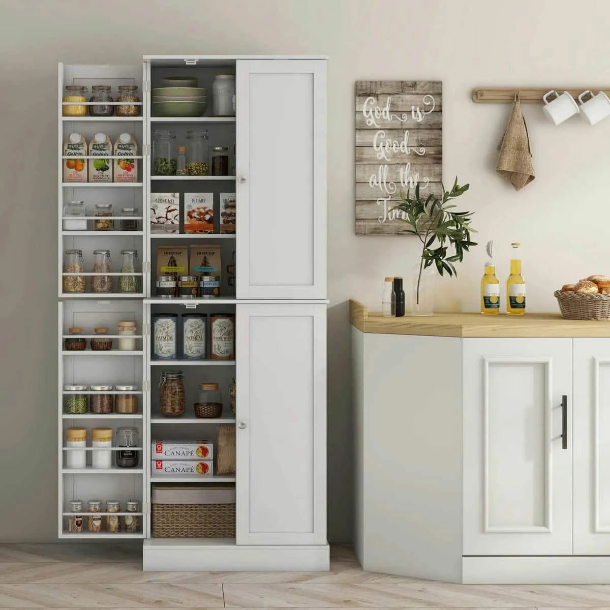 Spaco 17 - Tier Kitchen Small Pantry Cabinet with 2 Doors and 6 Adjustable Shelves, Cabinet Pantry - Product image 58