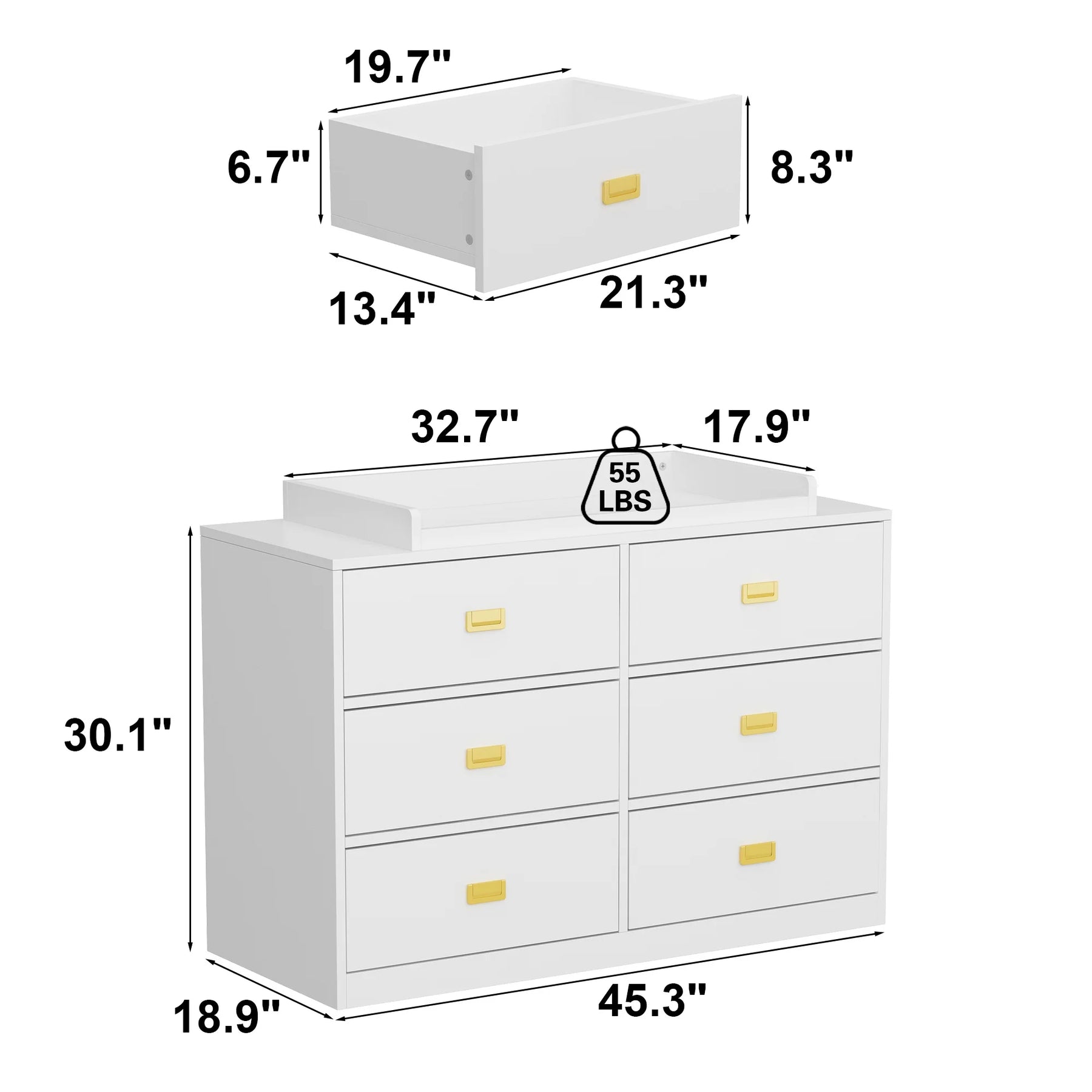 OXYLIFE 45" Baby Nursery Changing Table Dresser with 4 Drawers and Shelf for Nursery Room, White - Product image 83