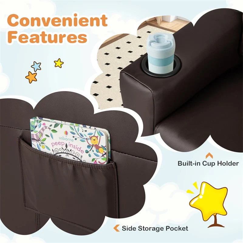 Kids Recliner Chair with Cup Holder & Side Pocket, Adjustable Toddler Lounge Sofa, Ergonomic Children Armchairs for Boys Girls Age 3+, 150lbs
