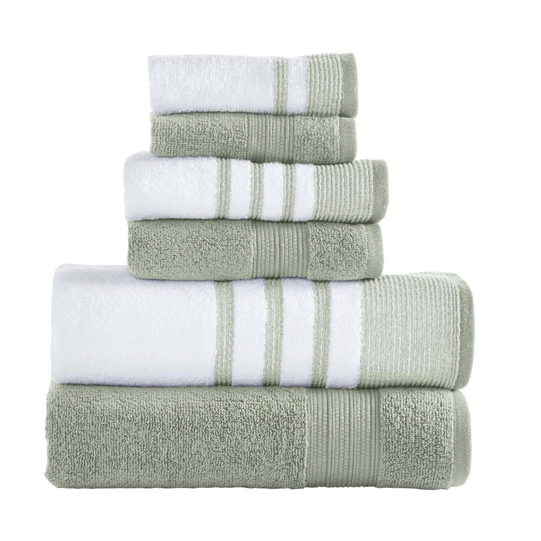 Modern Threads 6 Piece Bath Towel Set, Quick Dry Striped, Reinhart, Sage - Product image 1