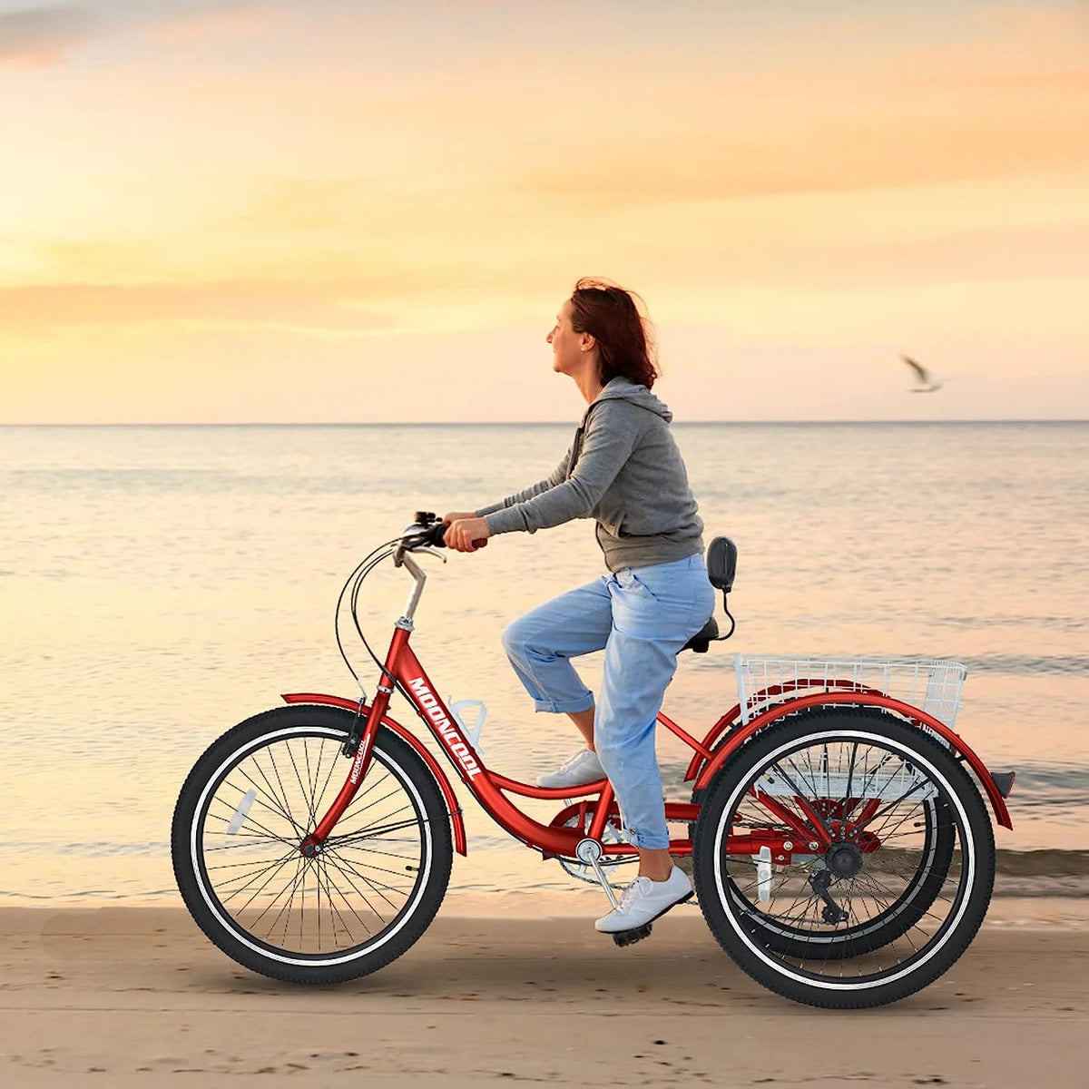 MOONCOOL Adult Tricycles with Rear Basket & Inflator, 24 26 in 7 Speed 3 Wheel Bikes, Three - Product image 31