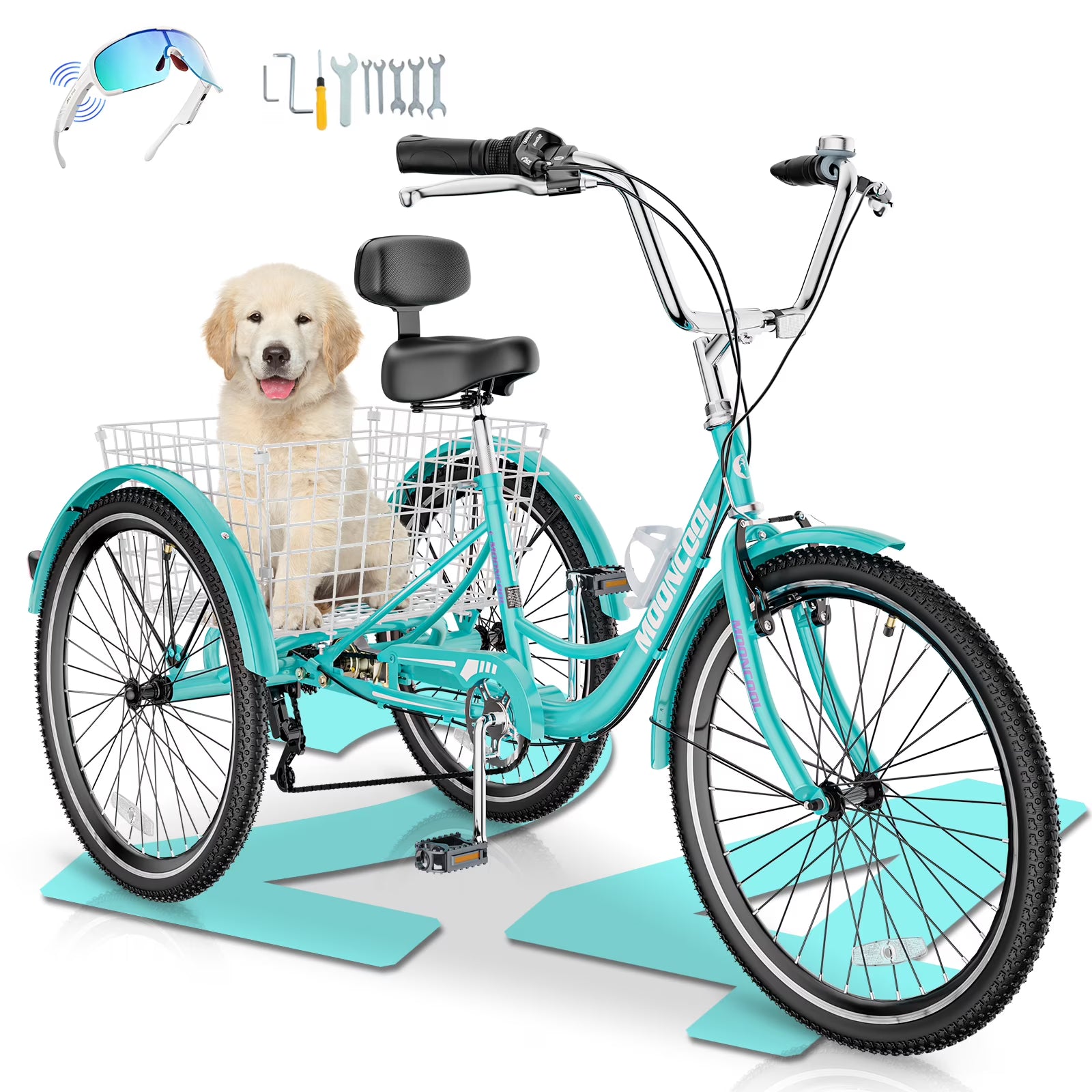 MOONCOOL Adult Tricycles with Rear Basket & Inflator, 24 26 in 7 Speed 3 Wheel Bikes, Three - Product image 9