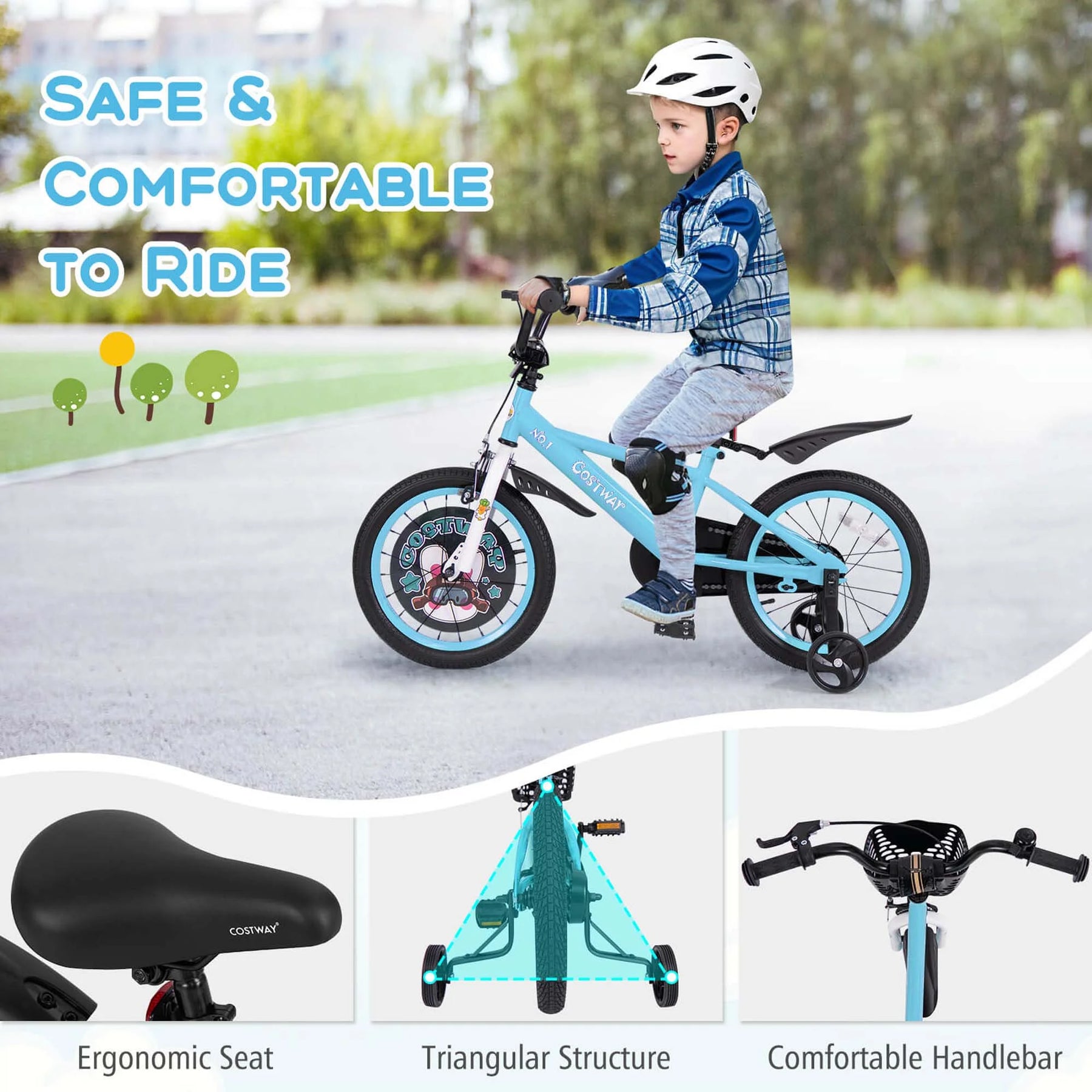 Costway 16" Kid'S Bike for 4 - 7 with Height - Adjustable Handlebar & Saddle Handbrake Blue - Product image 12