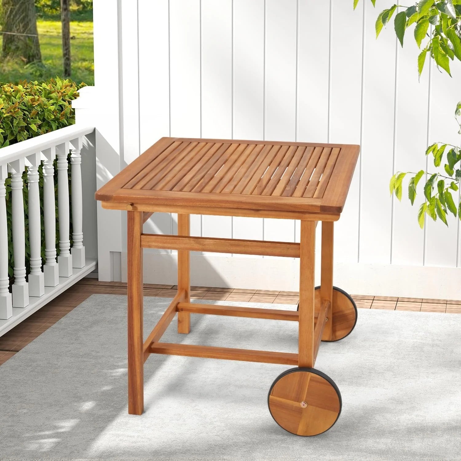 AECOJOY Acacia Wood Outdoor Dining Table for 4, Foldable Top Patio Table with Wheels - Product image 5