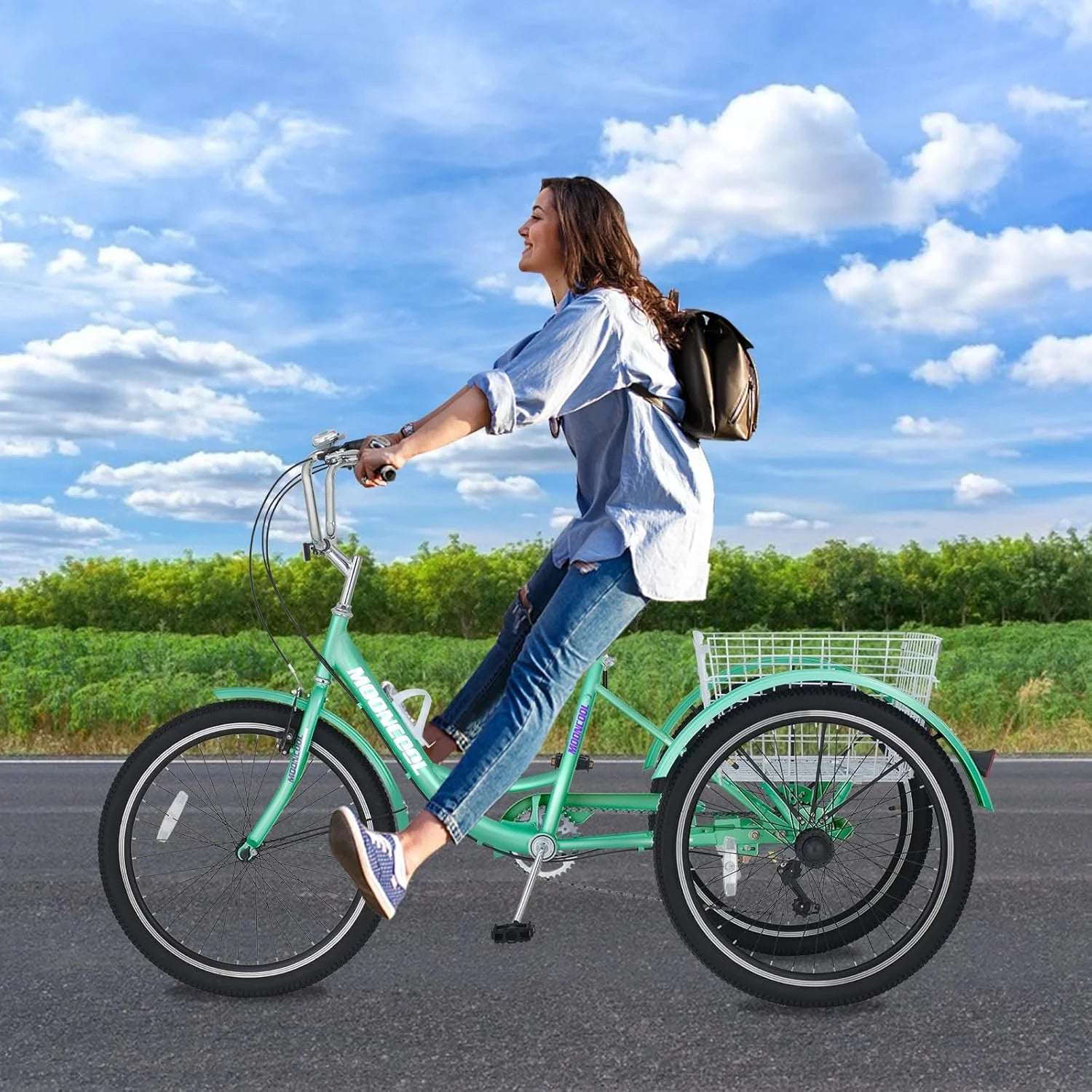 MOONCOOL Adult Tricycles with Rear Basket & Inflator, 24 26 in 7 Speed 3 Wheel Bikes, Three - Product image 62