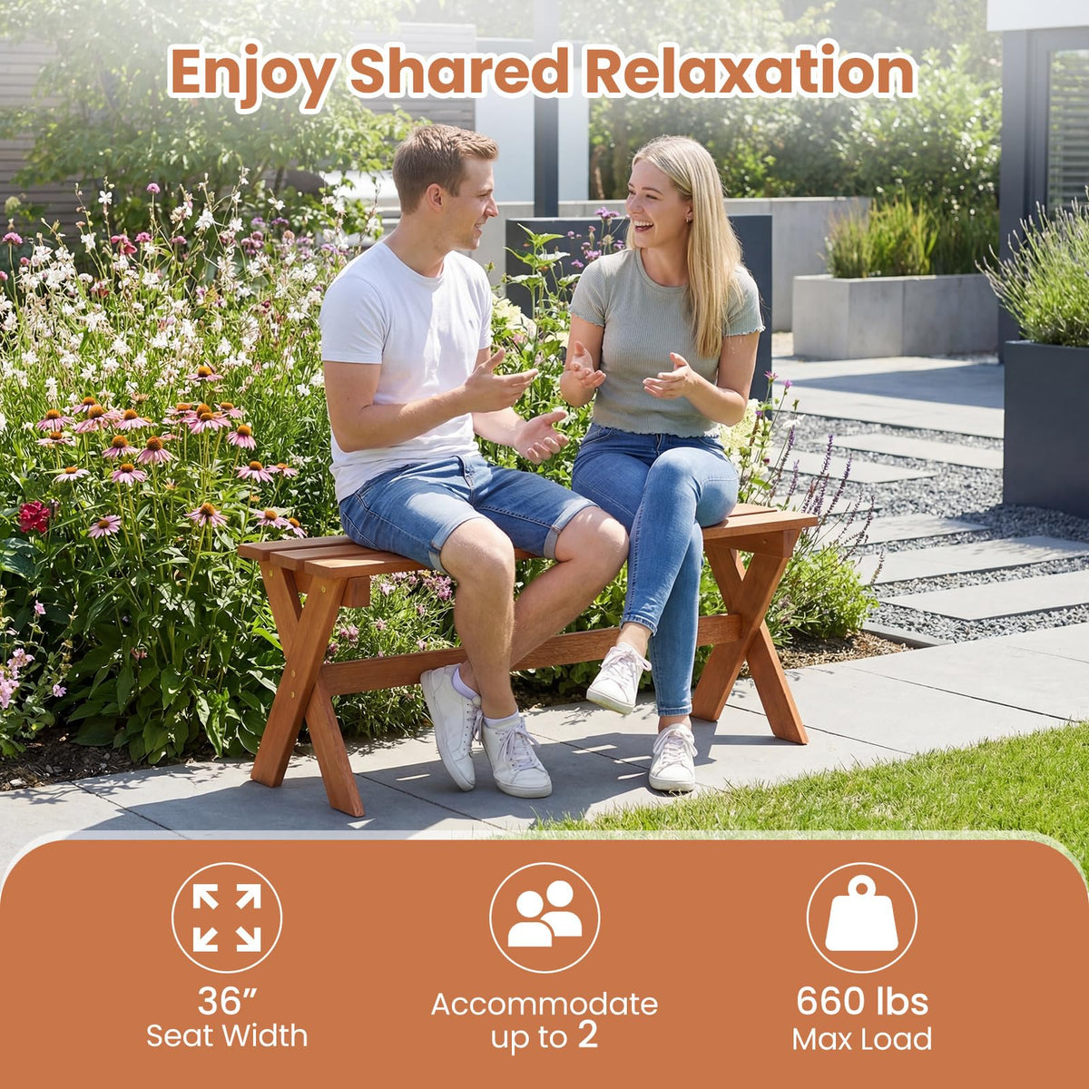 Tangkula Outdoor Wood Bench Backless Patio Dining Bench(1/2) - Product image 8
