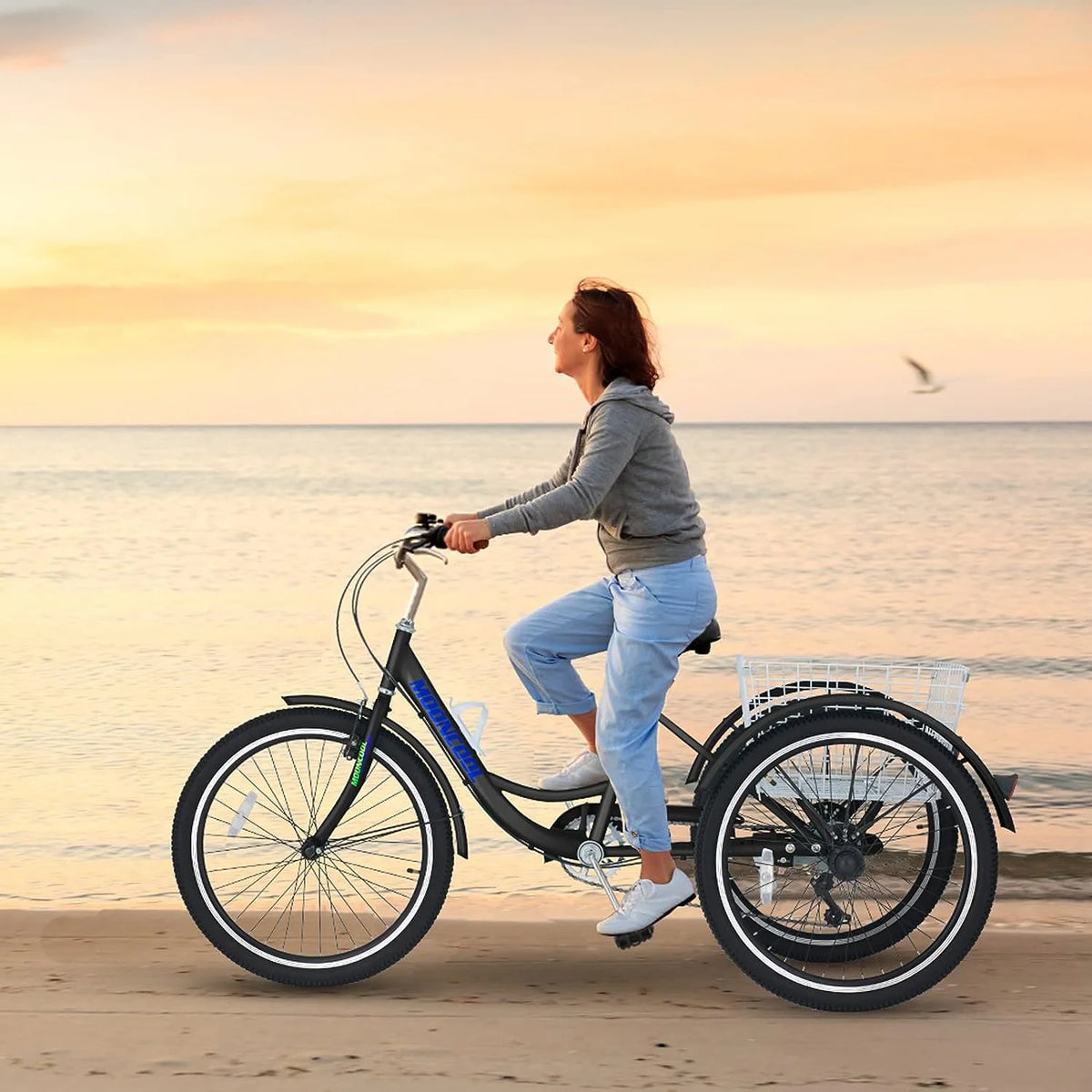 MOONCOOL Adult Tricycles with Rear Basket & Inflator, 24 26 in 7 Speed 3 Wheel Bikes, Three - Product image 54