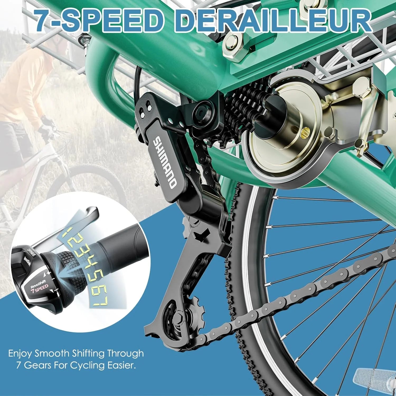 MOONCOOL Adult Tricycles with Rear Basket & Inflator, 24 26 in 7 Speed 3 Wheel Bikes, Three - Product image 12