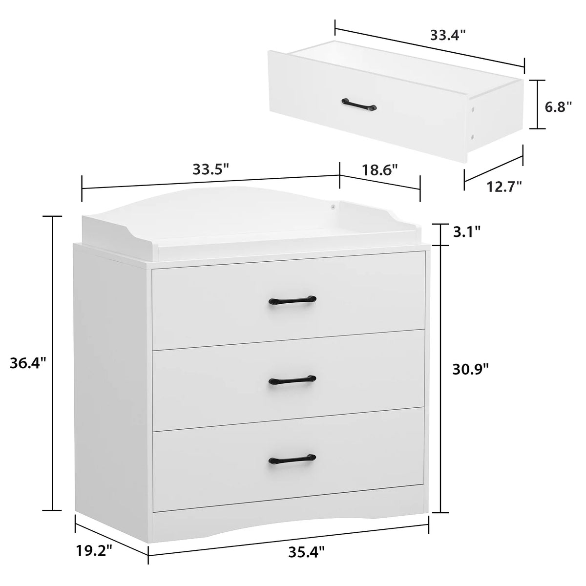 OXYLIFE 45" Baby Nursery Changing Table Dresser with 4 Drawers and Shelf for Nursery Room, White - Product image 36