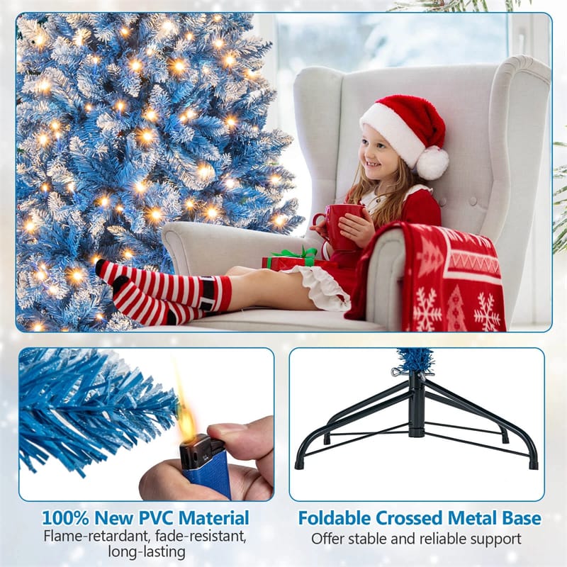 6/7/8/9 FT Pre-Lit Christmas Tree, Blue Hinged Xmas Tree with Frosted PVC Tips, Warm White LED Lights - Product image 24