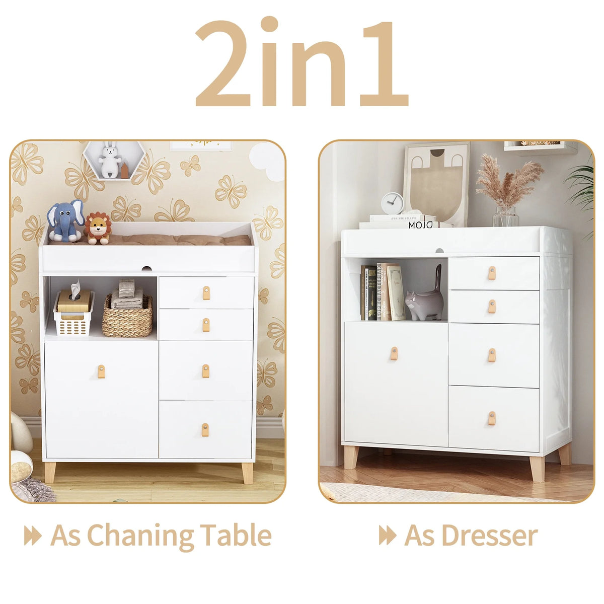 OXYLIFE 45" Baby Nursery Changing Table Dresser with 4 Drawers and Shelf for Nursery Room, White - Product image 69