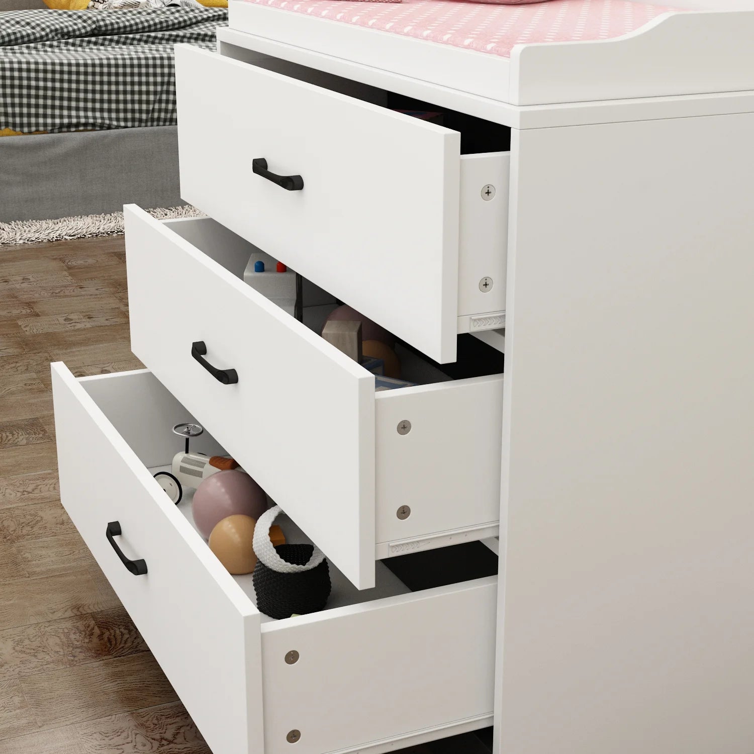OXYLIFE 45" Baby Nursery Changing Table Dresser with 4 Drawers and Shelf for Nursery Room, White - Product image 35