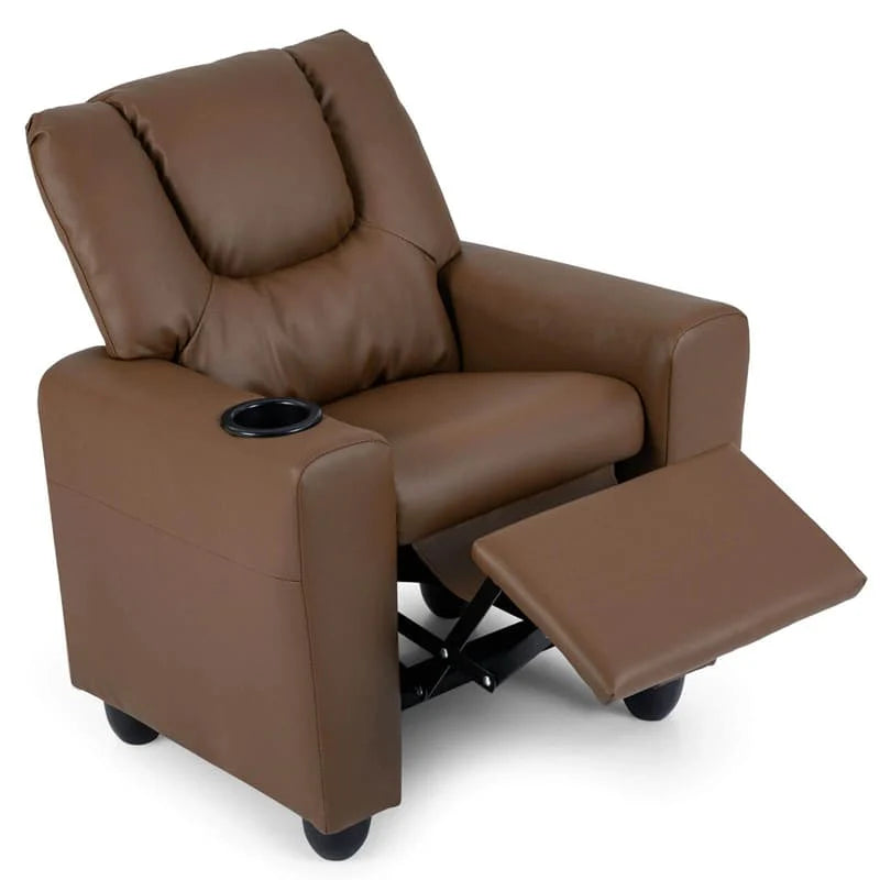Kids Recliner Chair with Cup Holder & Side Pocket, Adjustable Toddler Lounge Sofa, Ergonomic Children Armchairs for Boys Girls Age 3+, 150lbs
