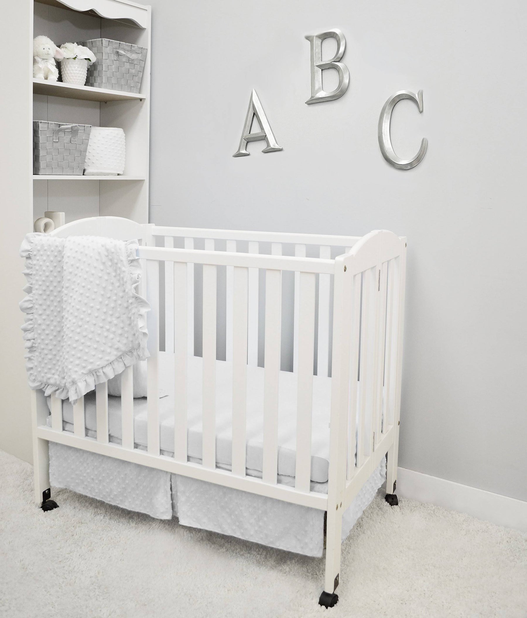 American Baby Company Heavenly Soft Minky Dot 3-Piece Mini/Portable Crib Bedding Set, White - Product image 1